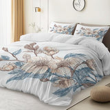 White 3 Piece Duvet Cover Set, 1 Printed Zipper Closure Duvet Cover with 2 Pillow Shams, Ultra Soft Brushed Microfiber Single with Minimalist Flowers Watercolor Generic