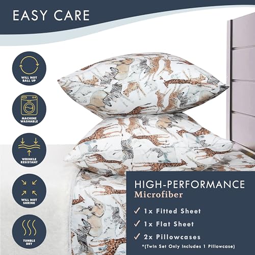 Where The Polka Dots Roam Safari Animals Full Bedsheet Set for Kids - Jungle Adventure Bedding for Explorers, Includes Fitted Sheet, Flat Sheet and Pillowcases - Wildlife Wonders Decor for Boys Room Where The Polka Dots Roam
