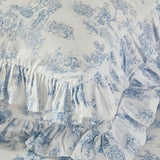 Brandream French Country Garden Toile Floral Duvet Quilt Cover King Size 100% Cotton Bedding Set Toile Tapestry Pattern Blossom Tree Branches Delicate Ruffle Fringe Design Brandream