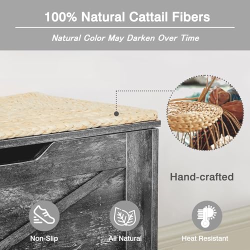 VECELO 30" Storage Chest with Lift Top Storage, Farmhouse Style Ottoman with Handwoven Wicker Cushion, Safety Hinges, Ideal for Entryway, Bedroom, Living Room, Coal Gray VECELO