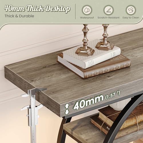 Huuger 41.3 Inch Entryway Table, Modern Console Sofa Table, Accent Table with Shelves, for Entry, Hallway, Entrance, Foyer, O-Shaped Metal Frame, Grey Huuger
