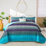 WONGS BEDDING Boho Queen Quilt Set, Blue Purple Bohemian Queen Quilt Bedding Set, Lightweight Microfiber Bed Decor Bedspread for All Season 96"x90"(3 Pieces) WONGS BEDDING