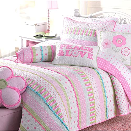 Cozy Line Home Fashions Pink Polka Dot Flower Girl 100% Cotton Reversible Quilt Bedding Set, Coverlet, Bedspread (Greta Pastel, Queen - 3 Piece: 1 Quilt + 2 Shams) Cozy Line Home Fashions