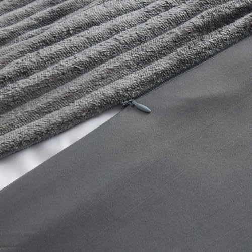 Hearth & Harbor Premium Flannel Duvet Cover Set - 3 PC Reversible Full Comforter Cover Set with Microfiber Back - 1 Velvet Duvet Cover Full & 2 Pillow Shams 80 x 90 inches - Charcoal Gray Hearth & Harbor