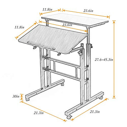 DlandHome Mobile Standing Desk Stand Up Desk Rolling Desk, Stand Sit Desk Mobile Computer Desk Adjustable Standing Desk 23.6inches Table Workstation Mobile Desk Cart Tray Black - WoodArtSupply