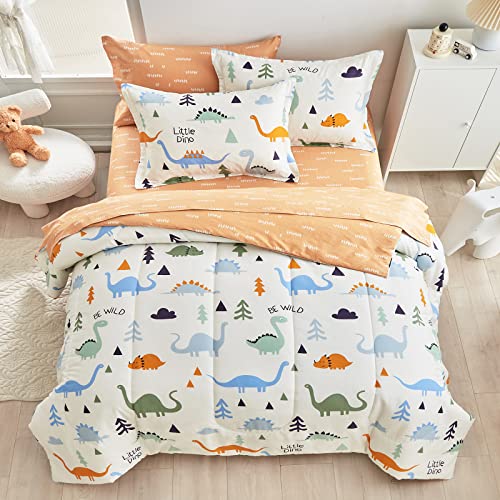 Joyreap Bed in a Bag Cotton, Dinosaur Reversible Design, Twin Size 6-Piece Cotton Bedding Comforter Set for Kids Boys n Girls- 1 Comforter, 2 Pillow Shams, 1 Flat Sheet, 1 Fitted Sheet, 1 Pillowcase Joyreap