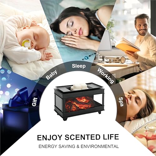 YSong Freestanding Fireplace Wax Warmer,Wax Warmer for Scented Wax,Electric Wax Melt Warmer,Full Metal Wax Melter,Wax Burner Fragrance Warmer for Home Office Gifts&Decor (Three-Sided Glass) YSong