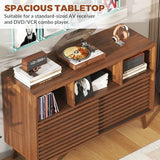 47" Large Record Player Stand with Sliding Doors, Mid Century Modern Vinyl Record Storage Display Cabinet Up to 350 LPs, Turntable Media Console for Living Room Bedroom(Walnut) Forrelaxis
