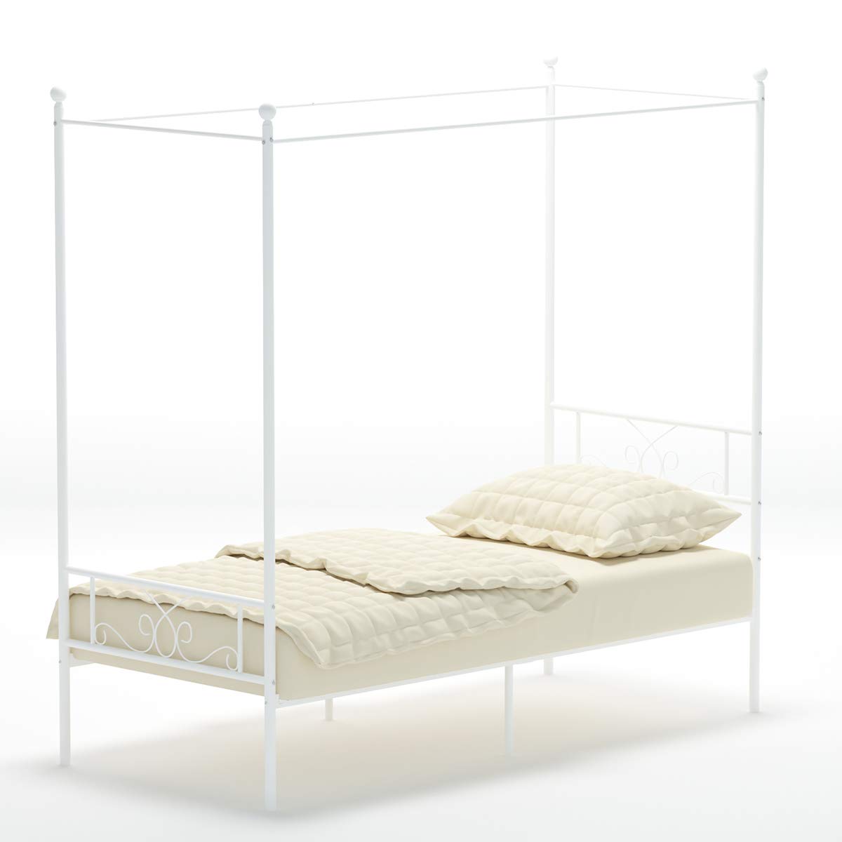 Weehom Twin Canopy Bed Frame with Headboard and Footboard, 4 Posters Metal Bed Frame, No Box Spring Needed, Mattress Foundation Platform Bed for Kids and Adults, White Weehom