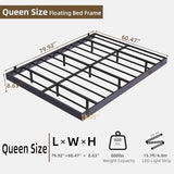 Muluflower Floating Bed Frame Queen Size with LED Lights and Charging Station, Grey Linen Metal Platform Bed Frame, Easy Assembly, No Box Spring Needed (Queen) Muluflower