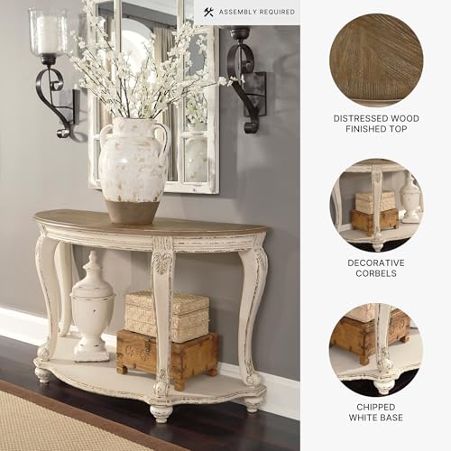 Signature Design by Ashley Realyn French Country Semi-Circle Console Table, White & Brown Signature Design by Ashley