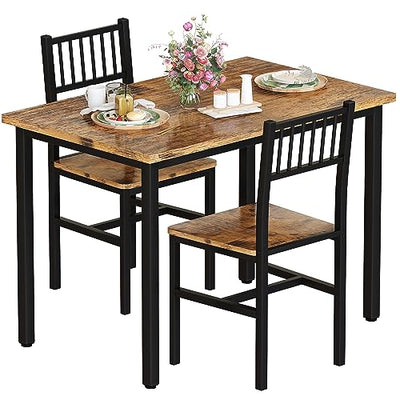 AWQM 3 Piece Dining Table Set for 2, Small Kitchen Table Set for 2 with Chairs,Wood Breakfast Nook Table and Chairs Set of 2,Dinette Set for Small Space,Dining Room,Apartment, Brown