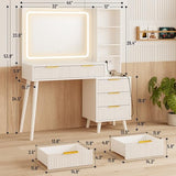 Vanity Desk with Mirror and Lights, Makeup Vanity Desk with Power Outlet, Makeup Desk with 5 Drawers&Storage Shelves, Vanity Table 3 Color Modes Adjustable Brightness Dressing Table Set for Bedroom INNOD