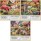 Bits and Pieces - Value Set of Three (3) 500 Piece Jigsaw Puzzles for Adults - Each Puzzle Measures 18" x 24" - Farm Vegatable Stand Jigsaws by Larry Jones Bits and Pieces