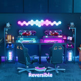 MEUIS 40 inch Small Gaming Desk with Pegboard Shelves Computer Desks with Led Lights Power Outlets PC Monitor Stand Reversible Storage Shelf Table for Bedroom Small Space, Black MEUIS