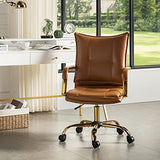 HULALA HOME Faux Leather Home Office Desk Chair, Adjustable Swivel Computer Chair with Golden Legs and Arms, Comfy Upholstered Task Chair,Camel HULALA HOME