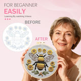 Huacan Embroidery Kit for Beginners Adults Includes Stamped Bee Pattern, Hoop, Color Threads,Tools,Easy to Follow Instruction