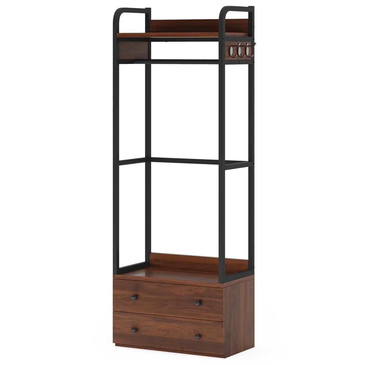 Tribesigns Freestanding Closet Organizer Small Clothes Rack with Drawers and Shelves, Heavy Duty Coat Rack Small Garment Rack Industrial Hall Tree for Entryway, Bedroom Tribesigns