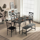 VINGLI 55in Modern Dining Table Set for 6, Rectangular Kitchen Dining Table, Bench, 6 Piece Wooden Dinner Table Set with Upholstered Chairs for Kitchen, Dining Room, Apartment - Dark Grey VINGLI