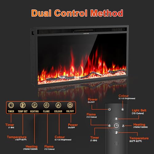 Weyderk 69" Electric Fireplace with Mantel, Fireplace TV Stand with 42" Fireplace Insert for Livingroom/Bedroom, Realistic 3D Flame & 15 LED Colors, Remote Control, 750/1500W Heats, Faux Stone Finish Weyderk