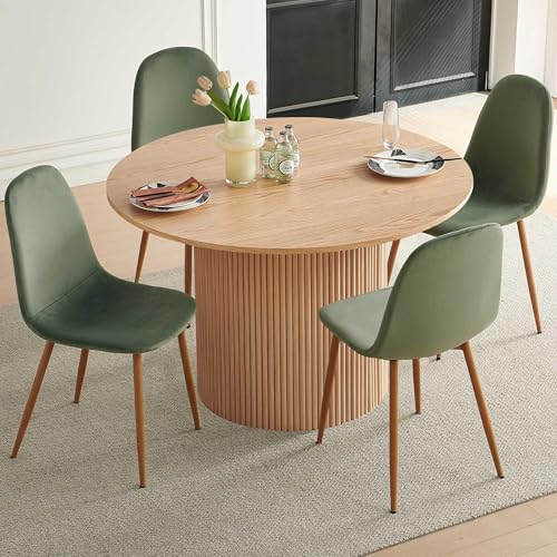somedream Dining Table Set for 4, Mid Century Modern 47 Inch Wooden Round Dining Table Set, Space Saving (Table + 4 Green Chairs) somedream