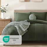 Monbix Queen Comforter Set - 7 Pieces Olive Green Bed in a Bag Queen Bedding Sets with Comforters, All Seasons Comforter Bed Set with Sheets, Pillowcases & Shams Monbix