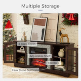 Hennhari TV Stand with Electric Fireplace & Storage Cabinet, Entertainment Center with 2 Glass Door, Faux Stone Media Console Table for Living Room (Cherry,58" with Fireplace) Hennhari
