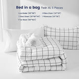 SLEEP ZONE Dorm Comforter Twin XL, 5 Pieces Geometric Plaid Pattern Printed Soft Microfiber Bedding, Breathable & Soft Bed in A Bag (Grey Grid White, Twin XL) SLEEP ZONE