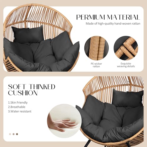 JAMFLY Egg Chair Wicker Outdoor Chairs, Oversized Patio Chair Oversized Lounger Chair with Cushion for Indoor Living Room, Bedroom, Outside Patio Backyard Balcony, Gray Cushion JAMFLY