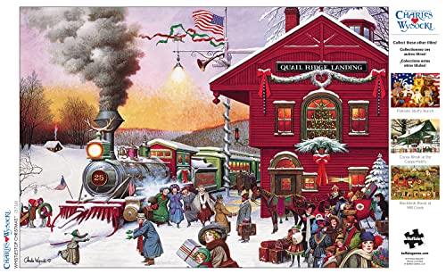 Buffalo Games - Charles Wysocki - Whistle Stop Christmas - 500 Piece Jigsaw Puzzle Red, Violet, Green, 21.25"L X 15"W