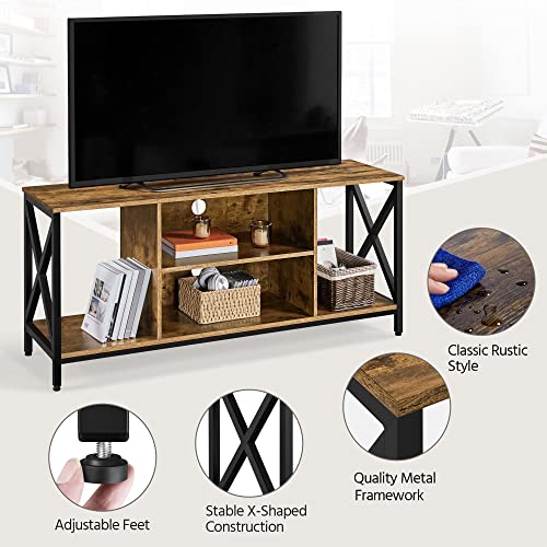 Yaheetech TV Stand for TV up to 65 inch TV Console Table, 55" Industrial TV Cabinet with Storage Shelves for Living Room, Modern Style Entertainment Center for Gaming Room, Rustic Brown