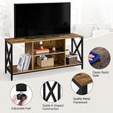 Yaheetech TV Stand for TV up to 65 inch TV Console Table, 55" Industrial TV Cabinet with Storage Shelves for Living Room, Modern Style Entertainment Center for Gaming Room, Rustic Brown Yaheetech