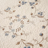 Quilt Set Blue Floral 3D Embroidery Pattern 3 PCS 100% Cotton Reversible Quilted Embroidered Decorative Bedspreads Coverlet Set, Lightweight &Soft King Size White Bedding Coverlet for All Season ROOMLIFE