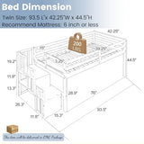 MoproBeti Low Loft Bed with Stairs, Wood Twin Size Kids Loft Bed with Guard Rails,Junior Low Loft Beds with Under-Bed Storage for Small Room/Low Ceiling Bedroom,White MoproBeti