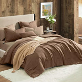 Geniospin Brown Queen Comforter Set - 7 Pieces Comforter Queen Size, Solid Bedding Set for All Season, Textured Bed in a Bag with Sheets Geniospin