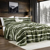 Wonderful 3 Pieces Fluffy Faux Rabbit Fur Comforter Set King Size, Dark Green Plush Fuzzy Bedding Set, Animal Stripes Design Warm Soft Comforter Bedding Set for All Season,104"x94" Wonderful