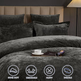 PHF Crushed Velvet Comforter Set King Size, 5-Piece Luxury Winter Bedding Sets with 2 Euro Shams, Heavyweight Warm Fluffy Velvet Bed Spread, Glam Home Decor, Grey PHF
