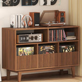 Forrelaxis 48" XL Record Player Stand with 3 Drawers, Mid Century Modern Vinyl Record Storage Cabinet Up to 285 LPs, Turntable Media Console Table for Living Room Bedroom(Walnut) Forrelaxis
