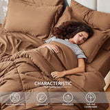 Love's cabin Full Comforter Set Mocha Mousse, 7 Pieces Full Bed in a Bag, All Season Bedding Sets with 1 Comforter, 1 Flat Sheet, 1 Fitted Sheet, 2 Pillowcase and 2 Pillow Sham Love's cabin