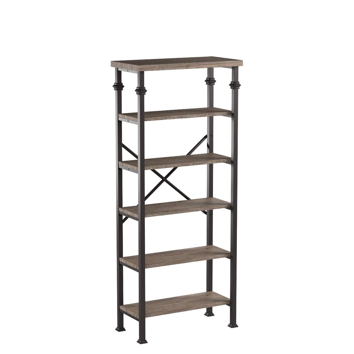 HOMBAZAAR Rustic Grey 6-Tier Bookshelf with Metal Frame – Elegant Heavy Duty Storage for Living Room, Office, and Bedroom - WoodArtSupply