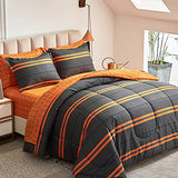 Flysheep Boho Striped Halloween Bed in a Bag 6 Pieces Twin Size, Ombre Bright Orange Stripes on Black Comforter Sheet Set (1 Comforter, 1 Flat Sheet, 1 Fitted Sheet, 2 Pillow Shams, 1 Pillowcase) Flysheep