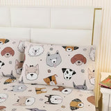 SDY 3PCS Dog Fitted Sheet, Doggy Print Pattern Bedding Sheet Full with Deep Pocket Fitted Sheet & 2 Pillowcases, Soft and Trendy, Kawaii Animals Cartoon Sheet for Boys, Girls and Teens, Full SDY