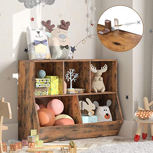 HOOBRO Kids Bookshelf, Bookcase Footboard, Toy Storage Cubby, Children's Toy Shelf, Toy Storage Cabinet, Suitable for Playroom, Rustic Brown BF32CW01