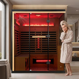 BNEHS Full Spectrum Infrared Sauna, 3-4 Person Home Sauna with 6 Heating Tubes&4 Carbon Plates,Indoor Dry Sauna with Himalayan Salt Panel and LCD Control Panel BNEHS