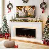 Weyderk 69" Electric Fireplace with Mantel, Fireplace TV Stand with 42" Fireplace Insert for Livingroom/Bedroom, Realistic 3D Flame & 15 LED Colors, Remote Control, 750/1500W Heats, Faux Stone Finish Weyderk