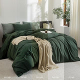 FOSSA Duvet Cove Set 100% Washed Cotton Linen Feel Super Soft Breathable Cozy 3 Pieces Bedding Sets Solid Forest Green Twin FOSSA