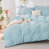 HYMOKEGE Lake Blue Queen Comforter Set Seersucker 7 Pieces, All Season Luxury Bed in a Bag for Bedroom, Bedding Set with Comforters, Sheets, Pillowcases & Shams HYMOKEGE
