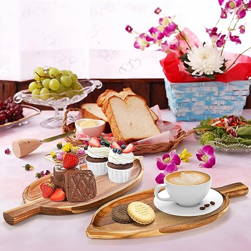 Youeon 2 Pcs Acacia Wood Serving Platters, 13" x 5.5" Leaf Shaped Food Serving Trays for Entertaining, Small Cheese Platter Board for Fruit, Charcuterie, Dessert, Appetizer Youeon