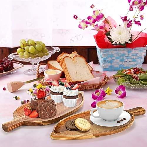 Youeon 2 Pcs Acacia Wood Serving Platters, 13" x 5.5" Leaf Shaped Food Serving Trays for Entertaining, Small Cheese Platter Board for Fruit, Charcuterie, Dessert, Appetizer - WoodArtSupply