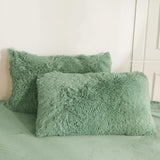 HAIHUA Faux Fur Sage Green Comforter Cover Queen Set, Soft Fluffy Shaggy Sage Green Bedding Queen Set 3 Pieces (1 Fuzzy Duvet Cover + 2 Plush Pillow Cases) Furry Bed Set, Zipper Closure HAIHUA